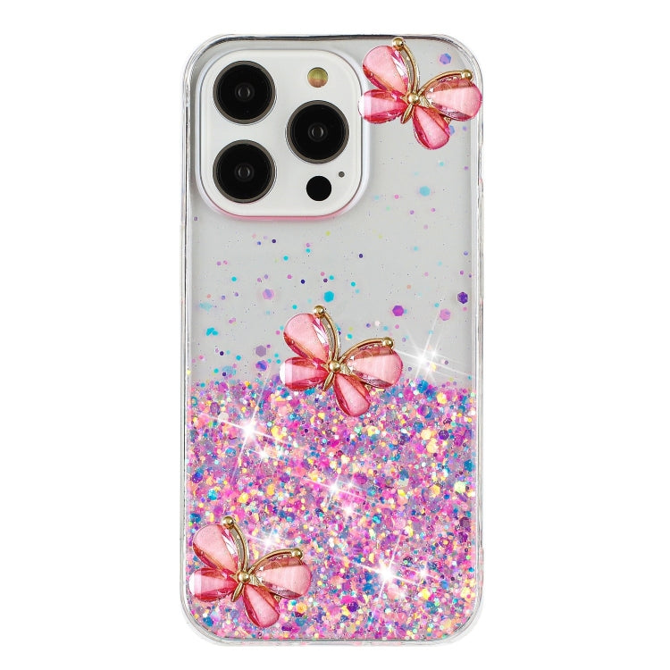 For iPhone 16 Pro Luminous Starry Sky Glitter Butterfly TPU Phone Case(Pink) - iPhone 16 Pro Cases by buy2fix | Online Shopping UK | buy2fix