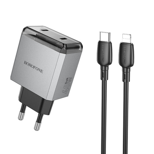 BOROFONE BN21 PD 40W 2 Type-C Charger with 1m Type-C to 8 Pin Cable Set, For:EU Plug(Tarnish) - USB Charger by Borofone | Online Shopping UK | buy2fix