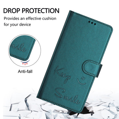 For iPhone SE 2024 Smile Embossing RFID Leather Phone Case(Peacock Green) - More iPhone Cases by buy2fix | Online Shopping UK | buy2fix