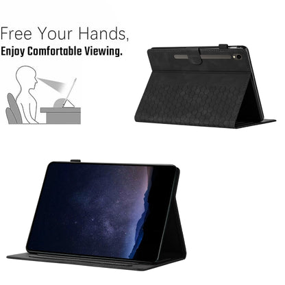 For Samsung Galaxy Tab S9 / S9 FE Honeycomb Embossed Leather Smart Tablet Case(Black) - Galaxy Tab S9 Cases by buy2fix | Online Shopping UK | buy2fix