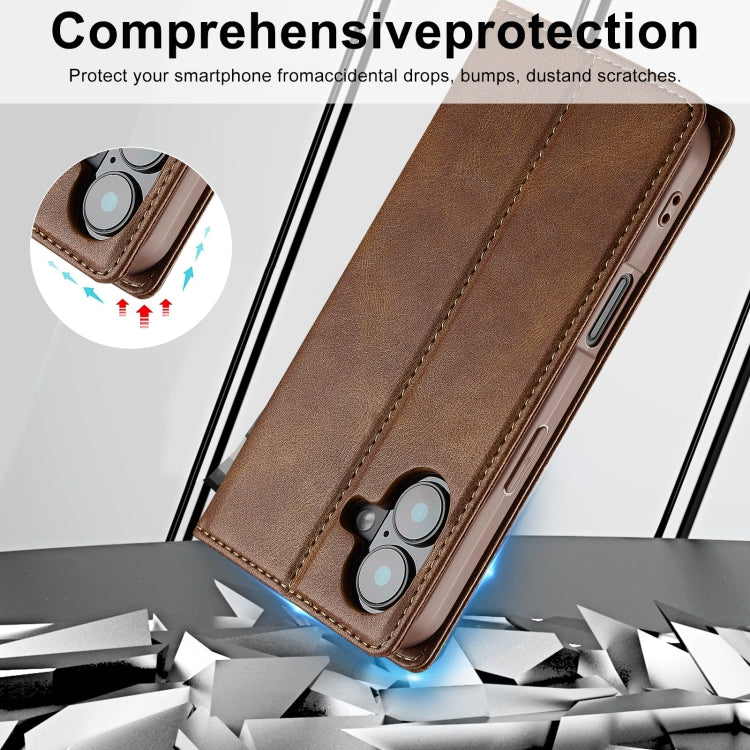 For iPhone 16 LC.IMEEKE RFID Anti-theft Leather Phone Case(Brown) - iPhone 16 Cases by LC.IMEEKE | Online Shopping UK | buy2fix