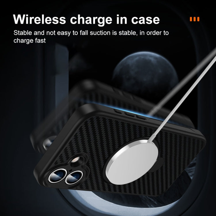 For iPhone 13 Carbon Fiber MagSafe 360 Degree Rotating Holder Phone Case(Black) - iPhone 13 Cases by buy2fix | Online Shopping UK | buy2fix