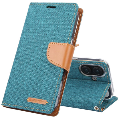 For iPhone 16 GOOSPERY CANVAS DIARY Fabric Texture Flip Leather Phone Case(Green) - iPhone 16 Cases by GOOSPERY | Online Shopping UK | buy2fix