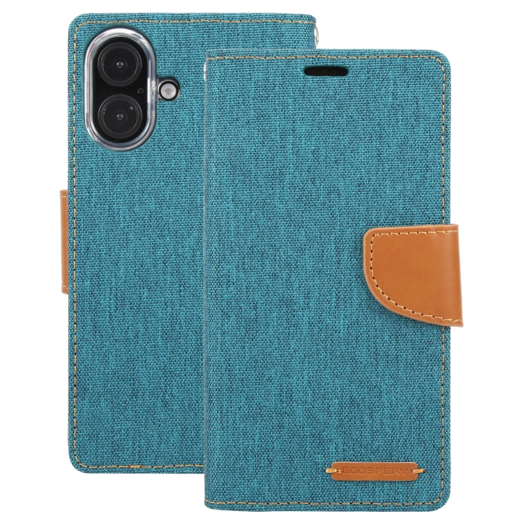 For iPhone 16 GOOSPERY CANVAS DIARY Fabric Texture Flip Leather Phone Case(Green) - iPhone 16 Cases by GOOSPERY | Online Shopping UK | buy2fix