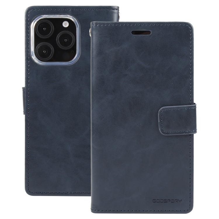 For iPhone 16 Pro Max GOOSPERY BLUE MOON Crazy Horse Texture Leather Phone Case(Dark Blue) - iPhone 16 Pro Max Cases by GOOSPERY | Online Shopping UK | buy2fix