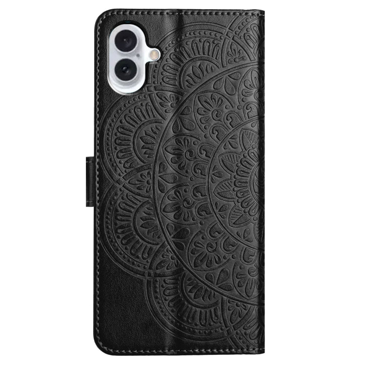 For iPhone 16 Flower Embossed Leather Phone Case(Black) - iPhone 16 Cases by buy2fix | Online Shopping UK | buy2fix