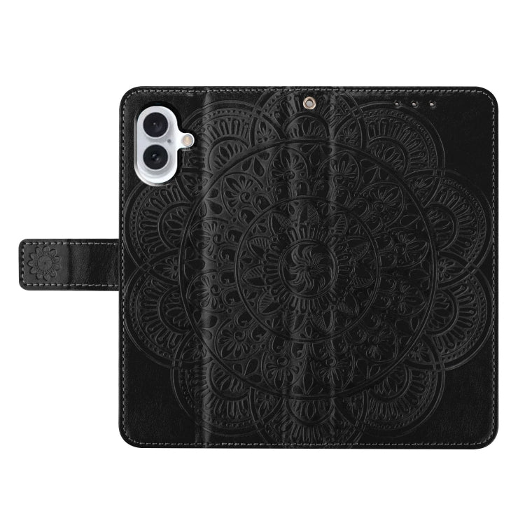 For iPhone 16 Flower Embossed Leather Phone Case(Black) - iPhone 16 Cases by buy2fix | Online Shopping UK | buy2fix