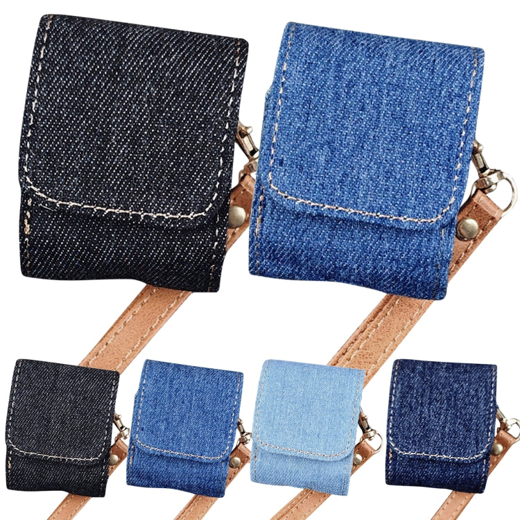 For AirPods 1 / 2 Cowboy Fabric Texture PU Headset Protective Bag(Dark Blue) - For AirPods 1/2 by buy2fix | Online Shopping UK | buy2fix