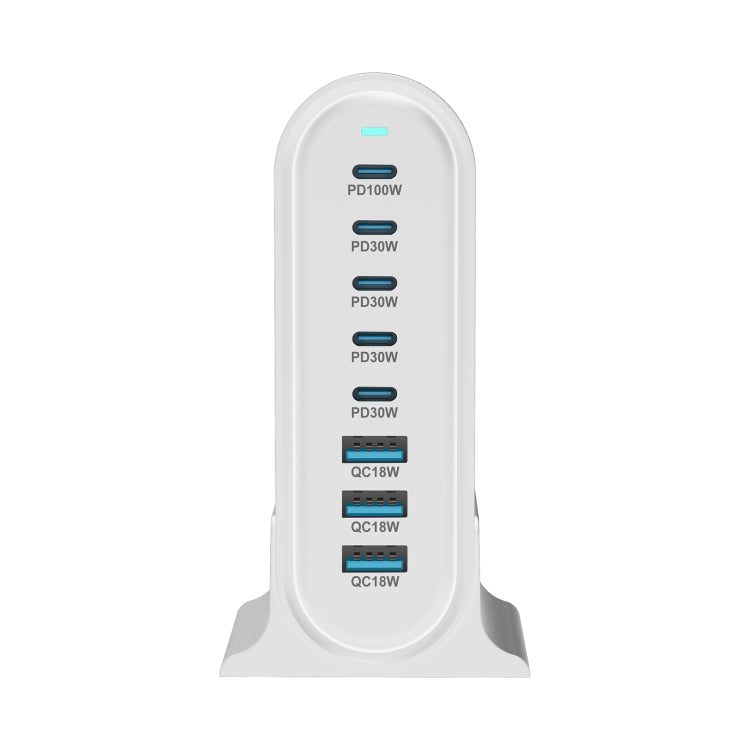 YMX-968 268W 5Type-C, 3USB 8-Ports Desktop Fast Charger, Plug Type:UK Plug(White) - Multifunction Charger by buy2fix | Online Shopping UK | buy2fix