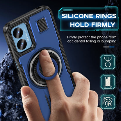 For Motorola Moto G Play 4G 2024 Ring Holder Carbon Fiber PC Hybrid TPU Phone Case(Blue) - Motorola Cases by buy2fix | Online Shopping UK | buy2fix