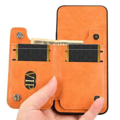 For iPhone 16 Pro Cow Pattern Sewing Card Bag Phone Case(Orange) - iPhone 16 Pro Cases by buy2fix | Online Shopping UK | buy2fix