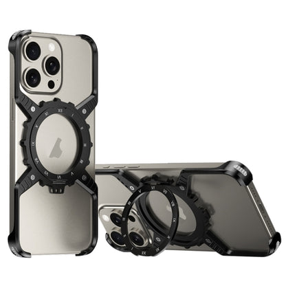 For iPhone 16 Pro Mechanical Gear MagSafe Holder Borderless Metal Phone Case(Black) - iPhone 16 Pro Cases by buy2fix | Online Shopping UK | buy2fix