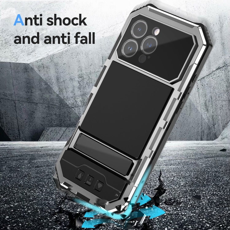 For iPhone 16 Pro Max R-JUST Life Waterproof Dustproof Shockproof Holder Phone Case(Silver) - iPhone 16 Pro Max Cases by R-JUST | Online Shopping UK | buy2fix