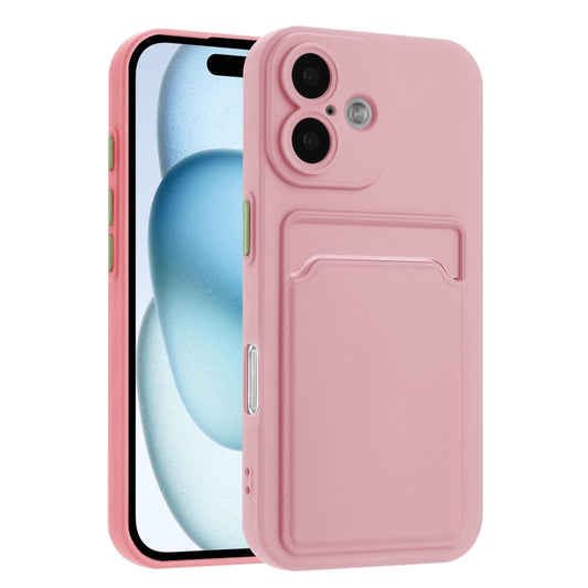 For iPhone 16 Skin Feel Card Contrast Color Button TPU Phone Case(Pink) - iPhone 16 Cases by buy2fix | Online Shopping UK | buy2fix