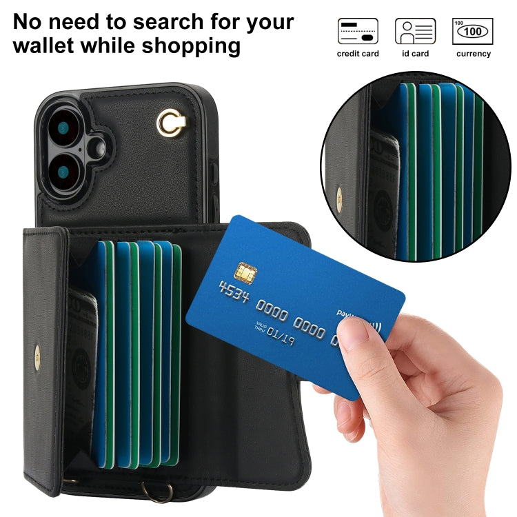 For iPhone 16 Plus RFID Card Slot Phone Case with Long Lanyard(Black) - iPhone 16 Plus Cases by buy2fix | Online Shopping UK | buy2fix