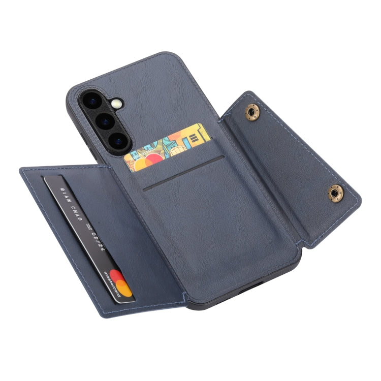 For Samsung Galaxy S25+ 5G Double Buckle Card Slots Magnetic Phone Case(Blue) - Galaxy S25+ 5G Cases by buy2fix | Online Shopping UK | buy2fix