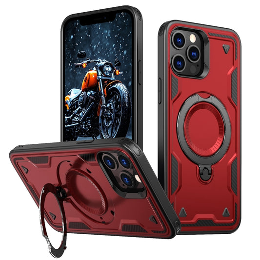 For iPhone 12 Pro PC Hybrid TPU Armor MagSafe Ring Holder Phone Case(Red) - iPhone 12 / 12 Pro Cases by buy2fix | Online Shopping UK | buy2fix