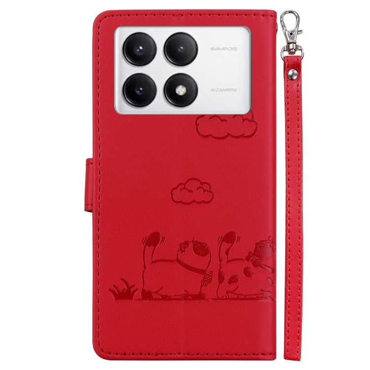 For Redmi K70 / K70 Pro Cute Cats RFID Leather Phone Case(Red) - K70 Cases by buy2fix | Online Shopping UK | buy2fix