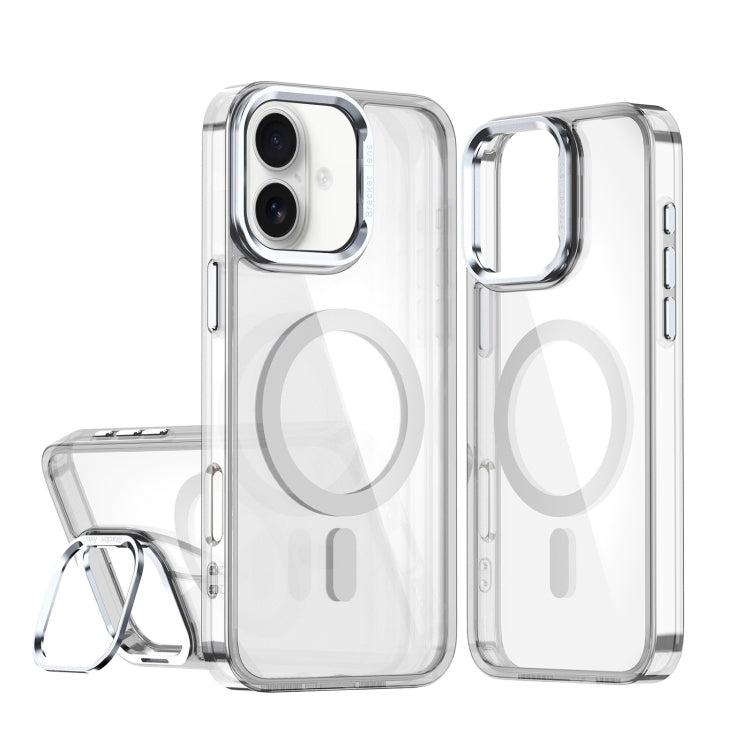 For iPhone 16 Plus Acrylic Camera Holder MagSafe Magnetic Phone Case(White) - iPhone 16 Plus Cases by buy2fix | Online Shopping UK | buy2fix