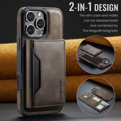 For iPhone 16 Pro DG.MING MAGKING-K2 Series MagSafe RFID Card Bag Detachable Phone Case(Coffee) - iPhone 16 Pro Cases by DG.MING | Online Shopping UK | buy2fix