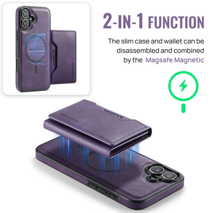 For iPhone 16 Plus DG.MING MAGKING-K2 Series MagSafe RFID Card Bag Detachable Phone Case(Purple) - iPhone 16 Plus Cases by DG.MING | Online Shopping UK | buy2fix