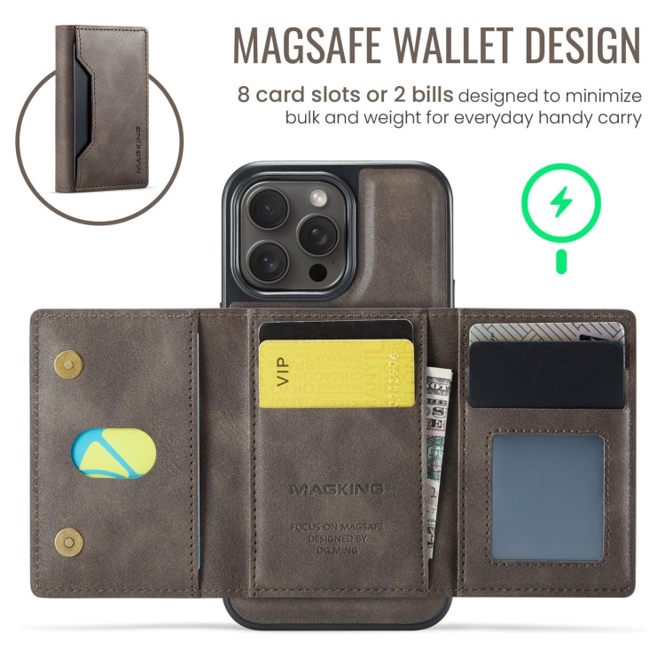 For iPhone 14 Pro DG.MING MAGKING-K2 Series MagSafe RFID Card Bag Detachable Phone Case(Coffee) - iPhone 14 Pro Cases by DG.MING | Online Shopping UK | buy2fix