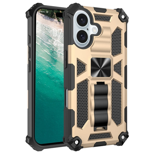 For iPhone 16 Armor Shockproof TPU Hybrid PC Magnetic Phone Case with Holder(Gold) - iPhone 16 Cases by buy2fix | Online Shopping UK | buy2fix