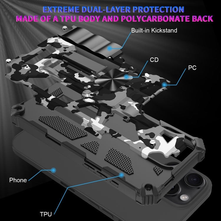 For iPhone 16 Pro Camouflage Armor Kickstand TPU Hybrid PC Magnetic Phone Case(Black) - iPhone 16 Pro Cases by buy2fix | Online Shopping UK | buy2fix