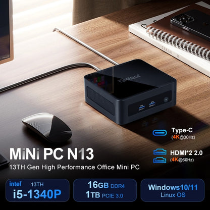 Ninkear N13 Windows 11 WiFi 6 Bluetooth 5.2 Mini PC, 16GB+1TB, Intel i5 1340P(EU Plug) - Windows Mini PCs by Ninkear | Online Shopping UK | buy2fix