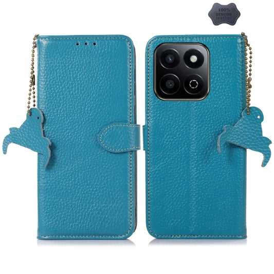 For Honor Play 60 Plus Genuine Leather Litchi Texture RFID Leather Phone Case(Blue) - Honor Cases by buy2fix | Online Shopping UK | buy2fix