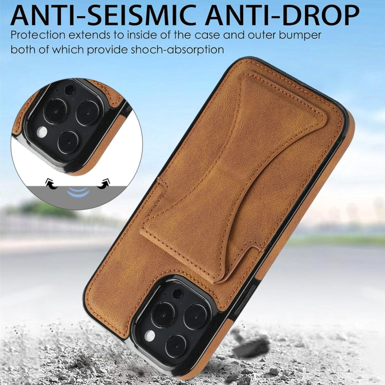 For iPhone 16 Pro Max Ultra-thin Shockproof Phone Protective Case with Holder(Brown) - iPhone 16 Pro Max Cases by buy2fix | Online Shopping UK | buy2fix