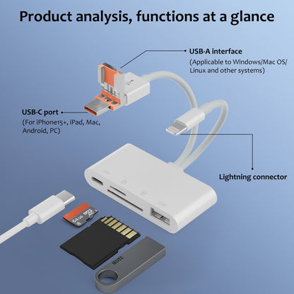 NK-108TL Pro USB-C / Type-C, 8 Pin, USB to USB-C / Type-C, USB, TF, SD Card Multi-function Card Reader Adapter(White) - U Disk & Card Reader by buy2fix | Online Shopping UK | buy2fix