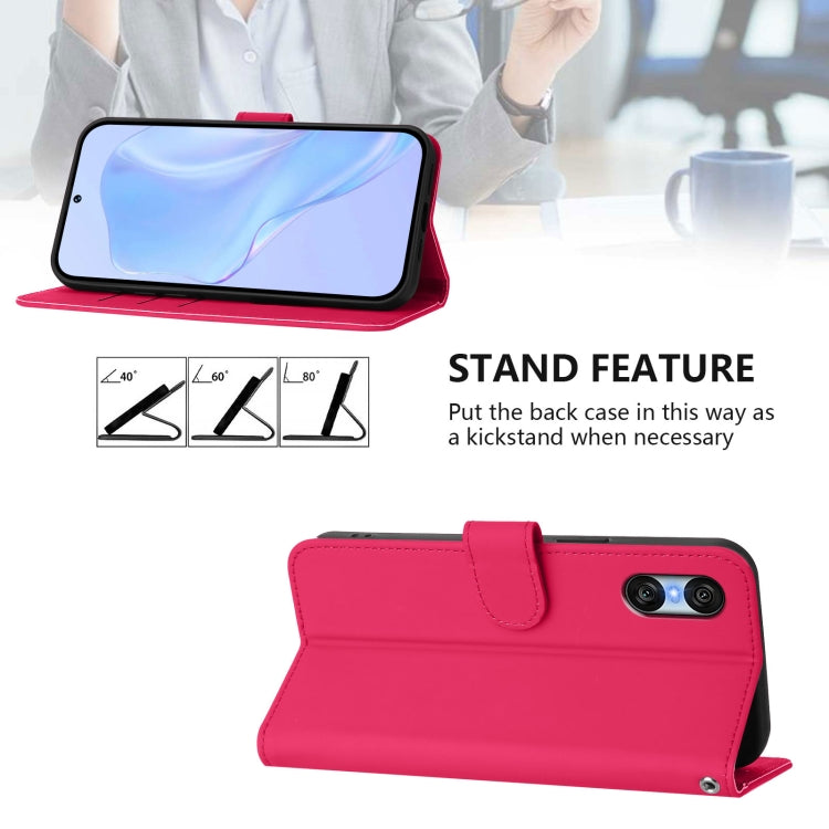 For Sony Xperia 10 VI 2024 Skin Feel Solid Color Leather Phone Case with Lanyard(Rose Red) - Sony Cases by buy2fix | Online Shopping UK | buy2fix