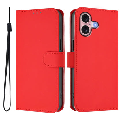 For iPhone 16 Skin Feel Solid Color Leather Phone Case with Lanyard(Red) - iPhone 16 Cases by buy2fix | Online Shopping UK | buy2fix