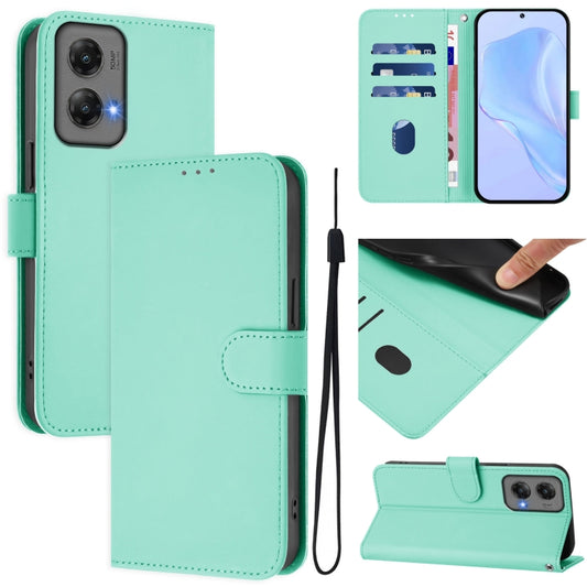 For Motorola Moto G Stylus 5G 2024 Skin Feel Solid Color Leather Phone Case with Lanyard(Mint Green) - Motorola Cases by buy2fix | Online Shopping UK | buy2fix