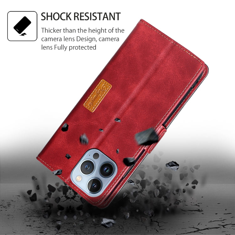 For iPhone 16 Contrast Color Side Buckle Leather Phone Case(Red + Black) - iPhone 16 Cases by buy2fix | Online Shopping UK | buy2fix