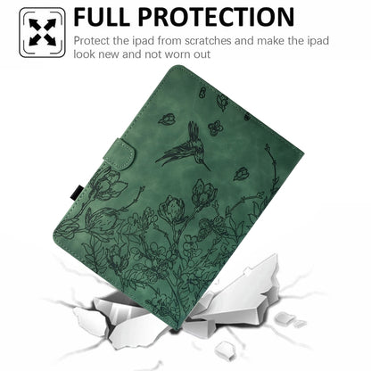 For Samsung Galaxy Tab S9 Flowers and Bird Embossed Smart Leather Tablet Case(Green) - Galaxy Tab S9 Cases by buy2fix | Online Shopping UK | buy2fix