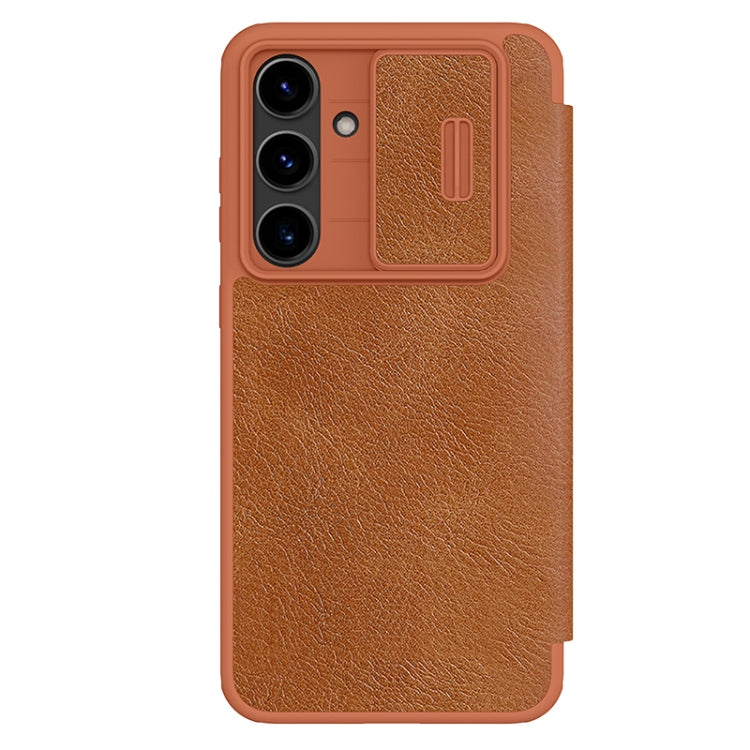 For Samsung Galaxy S24 FE 5G NILLKIN QIN Series Pro Sliding Camera Cover Design Leather Phone Case(Brown) - Galaxy S24 FE 5G Cases by NILLKIN | Online Shopping UK | buy2fix