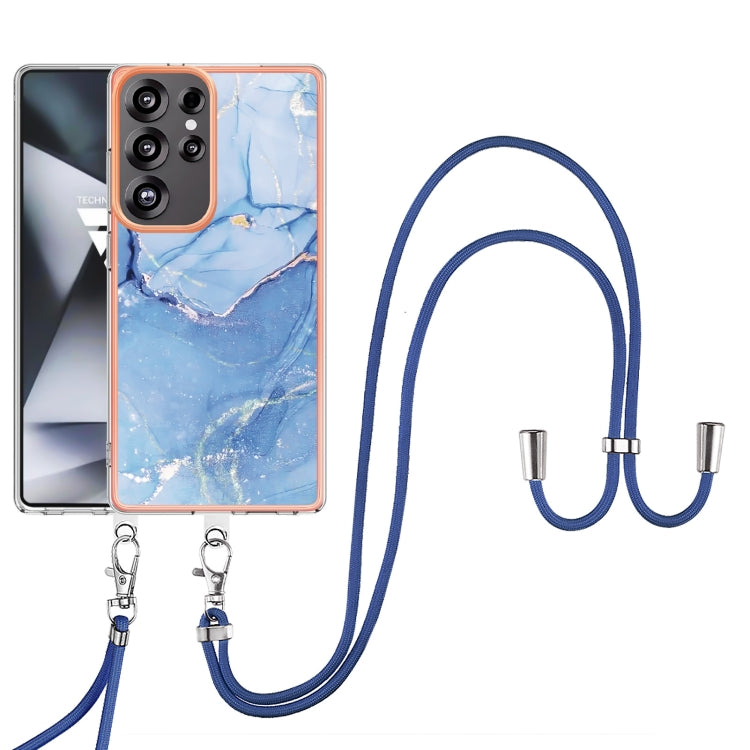 For Samsung Galaxy S25 Ultra 5G Electroplating Marble Dual-side IMD Phone Case with Lanyard(Blue 018) - Galaxy S25 Ultra 5G Cases by buy2fix | Online Shopping UK | buy2fix