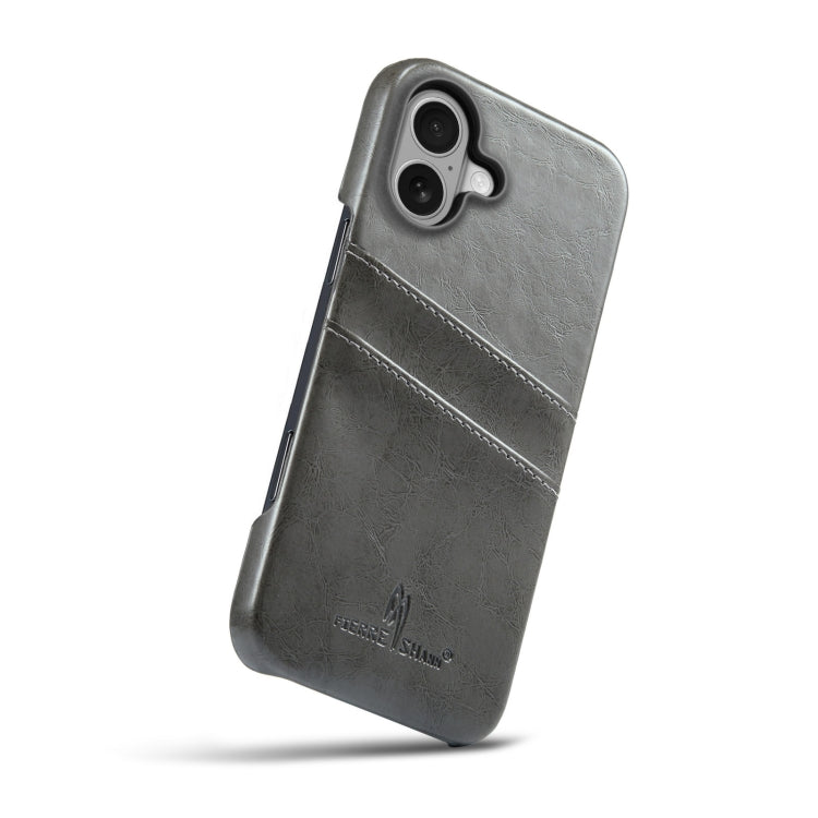 For iPhone 16 Plus Fierre Shann Retro Oil Wax Texture Card Slots PU Leather Phone Case(Grey) - iPhone 16 Plus Cases by FIERRE SHANN | Online Shopping UK | buy2fix