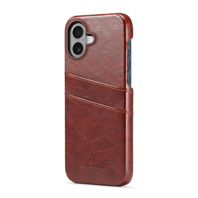 For iPhone 16 Plus Fierre Shann Retro Oil Wax Texture Card Slots PU Leather Phone Case(Brown) - iPhone 16 Plus Cases by FIERRE SHANN | Online Shopping UK | buy2fix