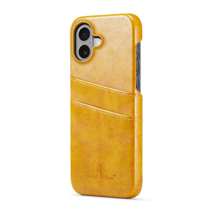 For iPhone 16 Fierre Shann Retro Oil Wax Texture Card Slots PU Leather Phone Case(Yellow) - iPhone 16 Cases by FIERRE SHANN | Online Shopping UK | buy2fix