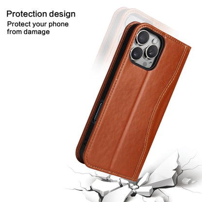 For iPhone 16 Pro Max Fierre Shann Cowhide Leather Flip Leather Phone Case(Brown) - iPhone 16 Pro Max Cases by FIERRE SHANN | Online Shopping UK | buy2fix