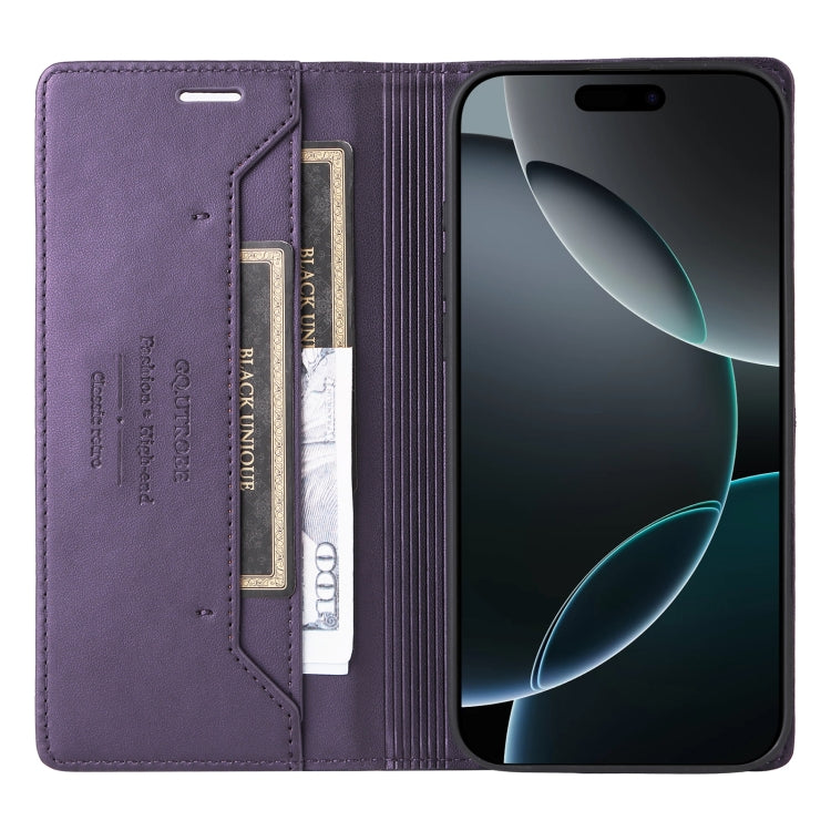 For iPhone 16 Pro GQUTROBE G01 RFID Anti-theft Leather Phone Case(Purple) - iPhone 16 Pro Cases by GQUTROBE | Online Shopping UK | buy2fix