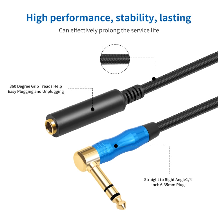 6.35mm 1/4 TRS Male Stereo Elbow to Female Electric Guitar Audio Cable, Length:0.3m(Black Blue) - Microphone Audio Cable & Connector by buy2fix | Online Shopping UK | buy2fix