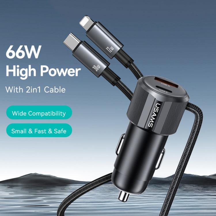 USAMS CC287 YT Series 66W USB and Type-C Dual Ports Car Fast Charger with 2 in 1 Cable(Black) - Car Charger by USAMS | Online Shopping UK | buy2fix