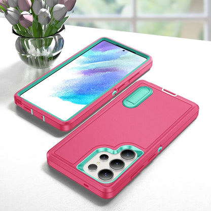 For Samsung Galaxy S25 Ultra 5G Rugged PC Hybrid Silicone Phone Case with Holder(Rose Red+Light Green) - Galaxy S25 Ultra 5G Cases by buy2fix | Online Shopping UK | buy2fix