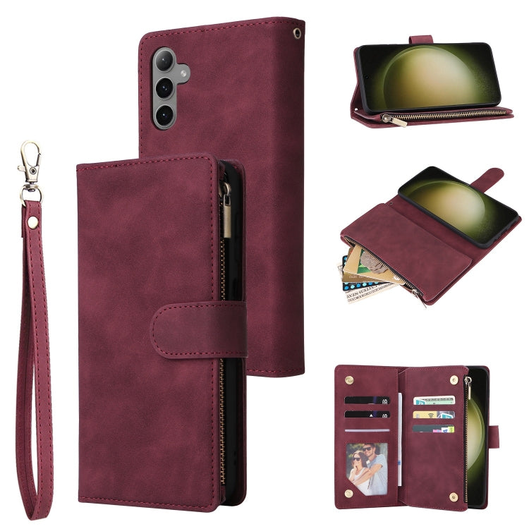 For Samsung Galaxy S25+ 5G Multifunctional Frosted Zipper Wallet Leather Phone Case(Wine Red) - Galaxy S25+ 5G Cases by buy2fix | Online Shopping UK | buy2fix