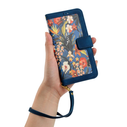 For Samsung Galaxy S25 Ultra 5G Floral Pattern Leather Phone Case with Lanyard(Dark Blue) - Galaxy S25 Ultra 5G Cases by buy2fix | Online Shopping UK | buy2fix