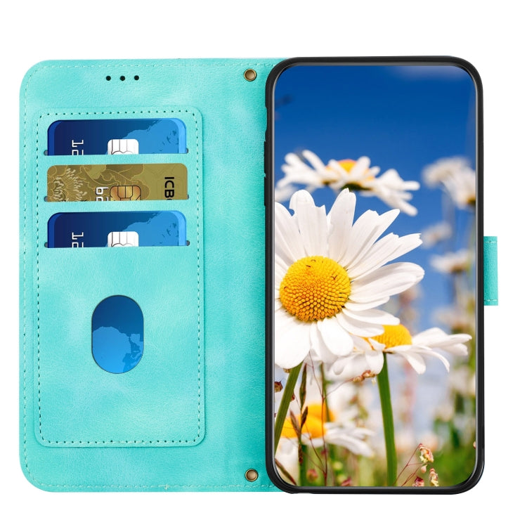 For Samsung Galaxy S25+ 5G Floral Pattern Leather Phone Case with Lanyard(Green) - Galaxy S25+ 5G Cases by buy2fix | Online Shopping UK | buy2fix